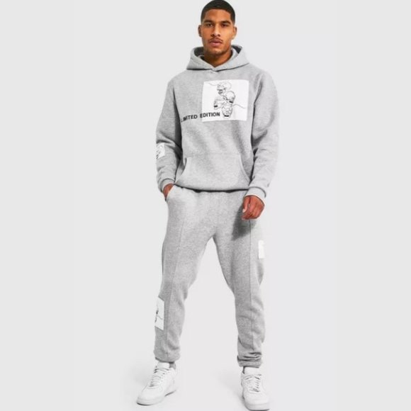 Boohoo Other - Boohoo Men's Tall Skeleton Line Drawing Patch Tracksuit - L
